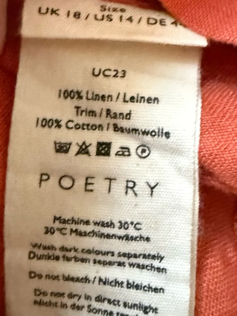 Poetry Coral-Orange V-Neck Short Sleeve linen A-Line Dress - Picture 6 of 6